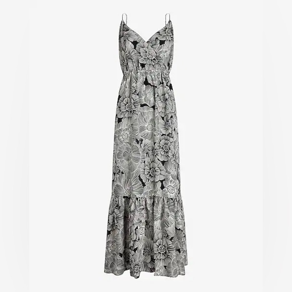 Express Black & White Floral Tiered Maxi Dress - Picture 6 of 6